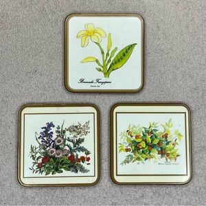 Vintage Pimpernel Floral Square Faux Tile Coasters Set of 3-Cottagecore-Flowers